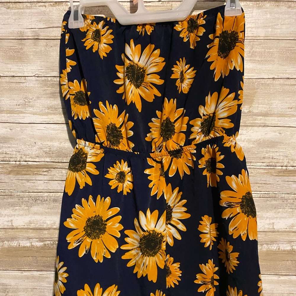 SHEIN Cinched Waist Strapless Sunflower Romper
